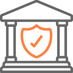 Icono de un banco y escudo de Seguridad